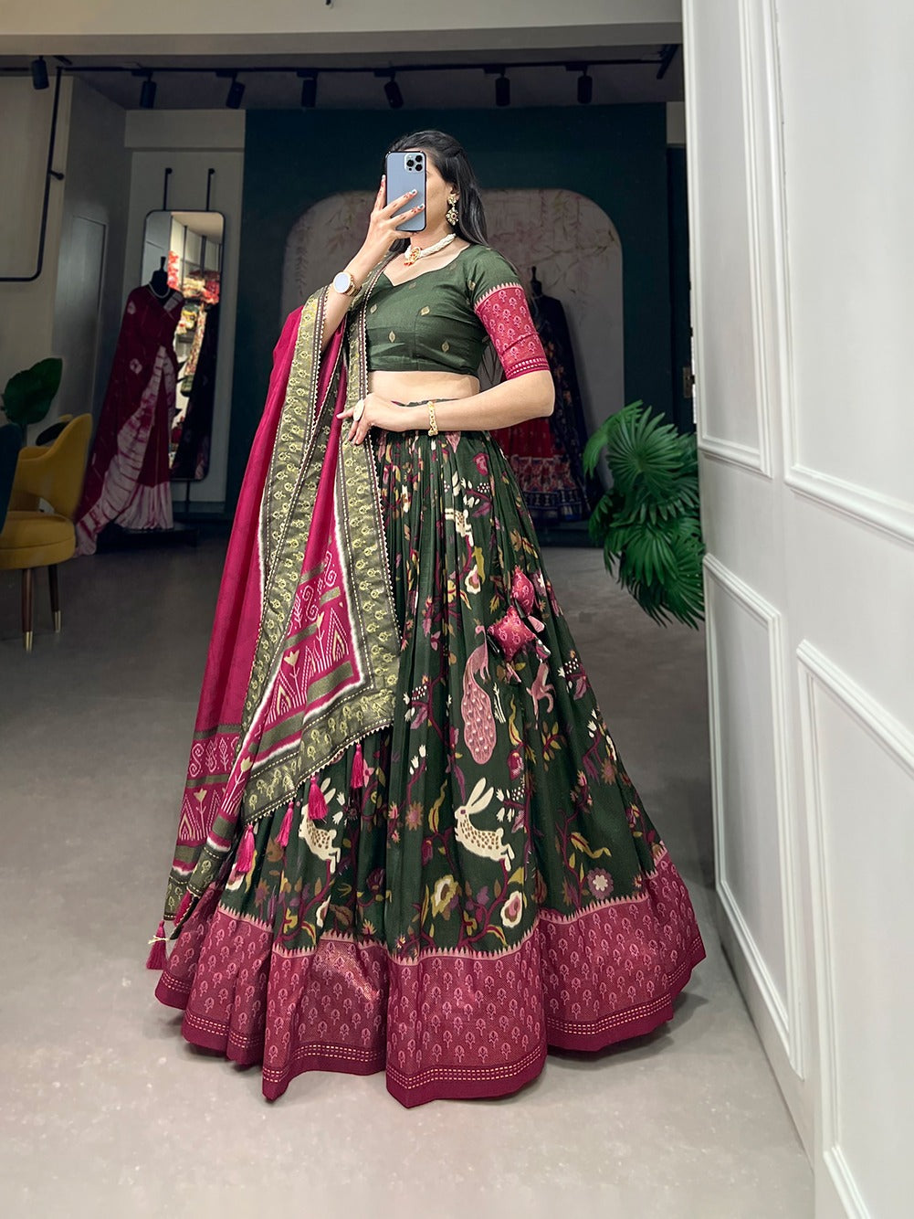 Tussar Silk Patola Print Lehenga Choli with Dupatta – Perfect for Navratri & Celebrations