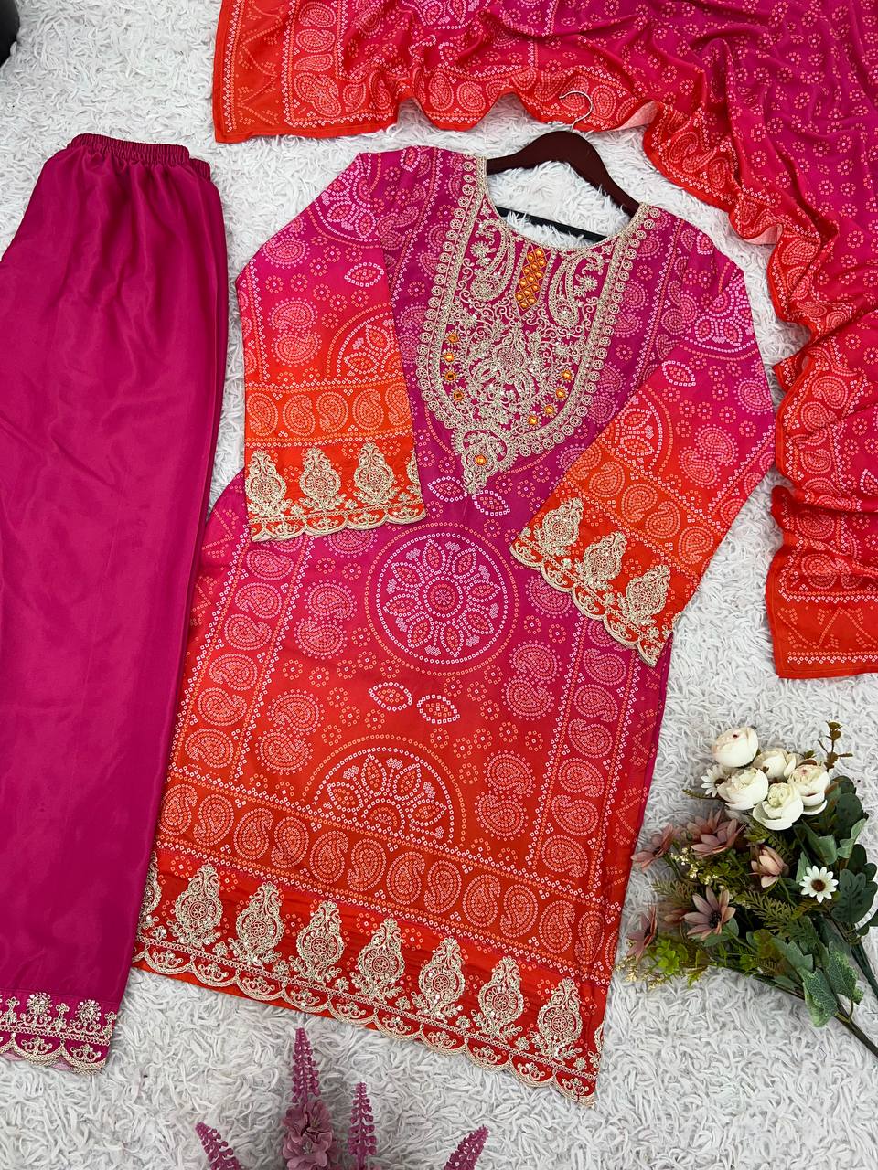 Designer Pure Natural Crepe Suit Set with Heavy Embroidery & Digital Print Dupatta | Fully Stitched Ready-to-Wear Ethnic Wear