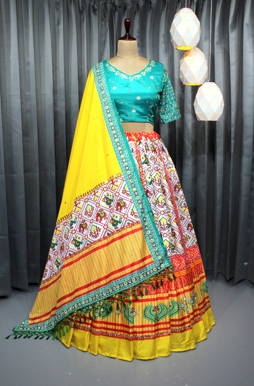 Elegant Butter Silk Lehenga with Digital Print & Real Mirror Work for Navratri