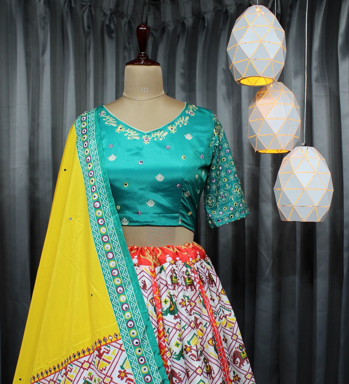 Elegant Butter Silk Lehenga with Digital Print & Real Mirror Work for Navratri