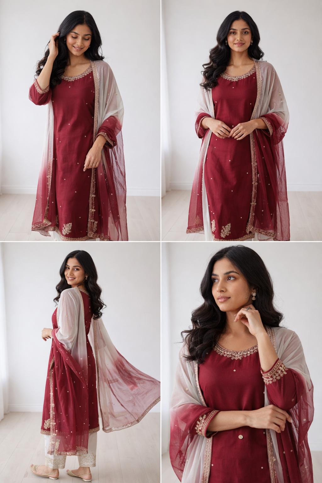 Latest New Red Embroidered Heavy Silk Kurta Sharara Set with Dupatta | Fully Stitched | Festive & Wedding Wear