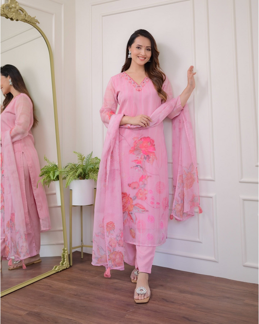 Festive Wear Organza Suit with Rayon Bottom & Designer Dupatta