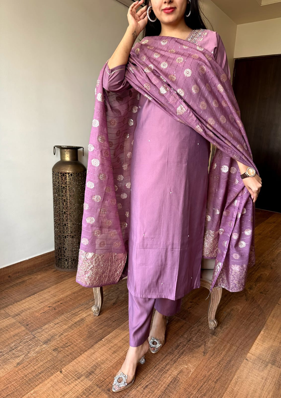 Elegant Viscose Chanderi Embroidered Suit Set with Jacquard Dupatta – 3-Piece Ethnic Ensemble
