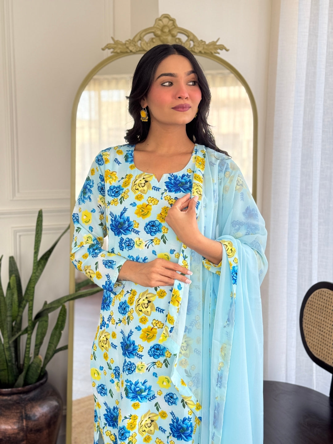 Stylish Chanderi Silk Kurti Set for Women – Printed Design | Readymade