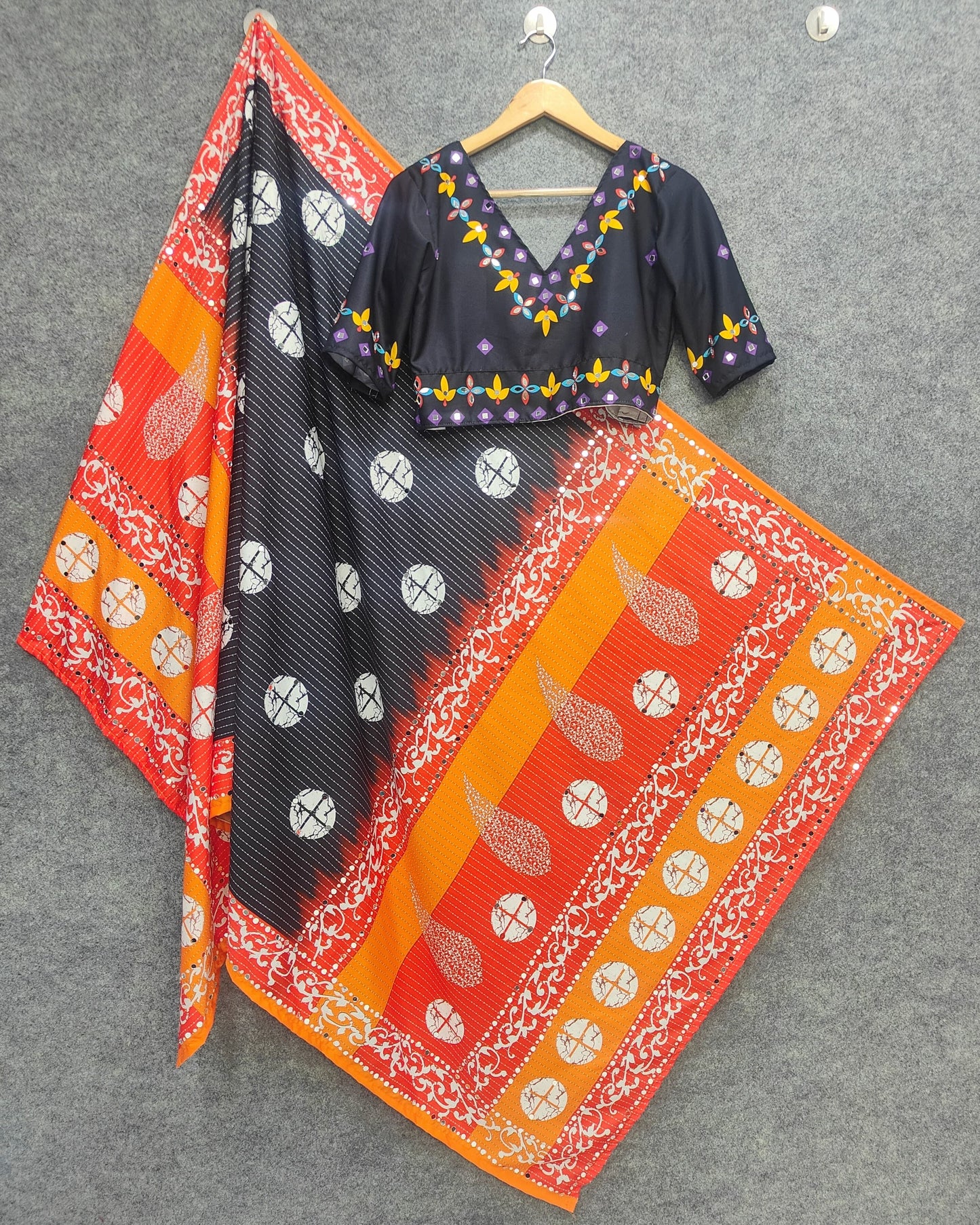 Stitched Maslin Cotton Lehenga Choli Set – Digital Print & Real Mirror Work with Dupatta