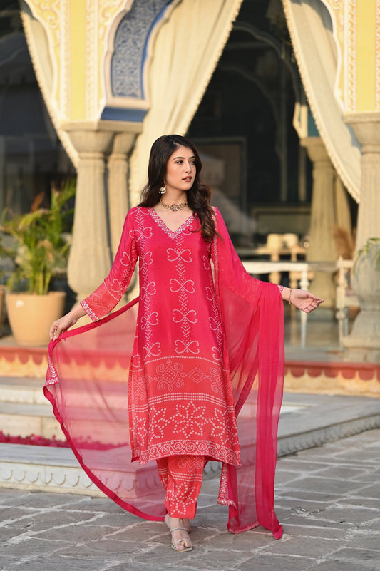 Graceful Chinon Silk Kurti Set with Embroidery & Nazmin Dupatta – 3-Piece Ethnic Ensemble for Women