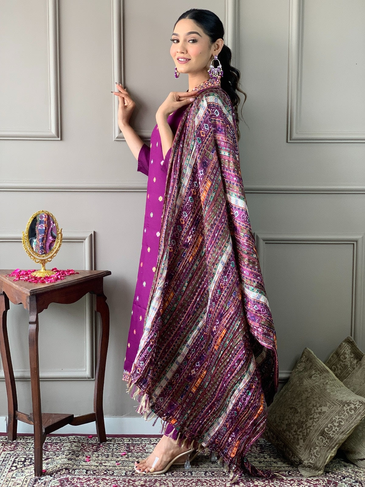 Classy New Look Suit in Viscose Chanderi with Chinon Dupatta