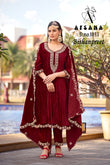 Women's New Crush Velvet Embroidered Suit Set with Cording Sequence & Tikki Work, Matching Bottom and Designer Dupatta | Festive & Party Wear (Ready to Wear)