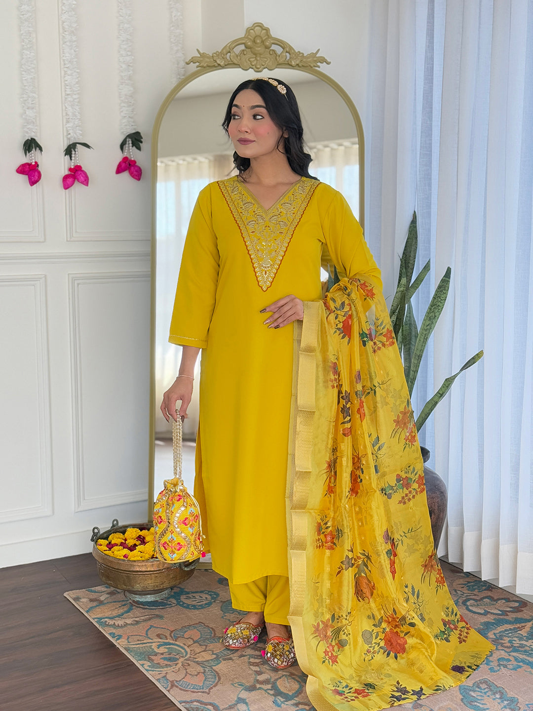Women's Rayon Embroidered Kurta with Pant & Printed Taby Jacquard Dupatta | Readymade 3-Piece Ethnic Suit Set | Elegant & Comfortable Outfit for Daily, Festive & Semi-Formal Wear