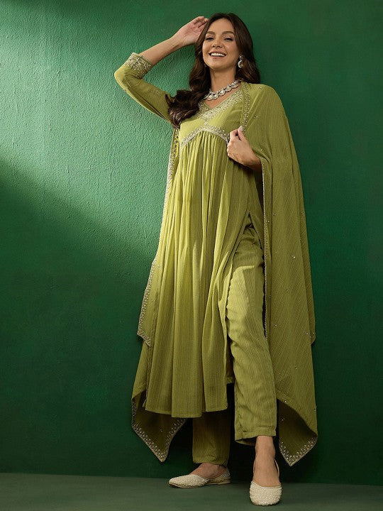 Graceful Embroidered Georgette Suit Set with Matching Dupatta – Festive Ready Ensemble