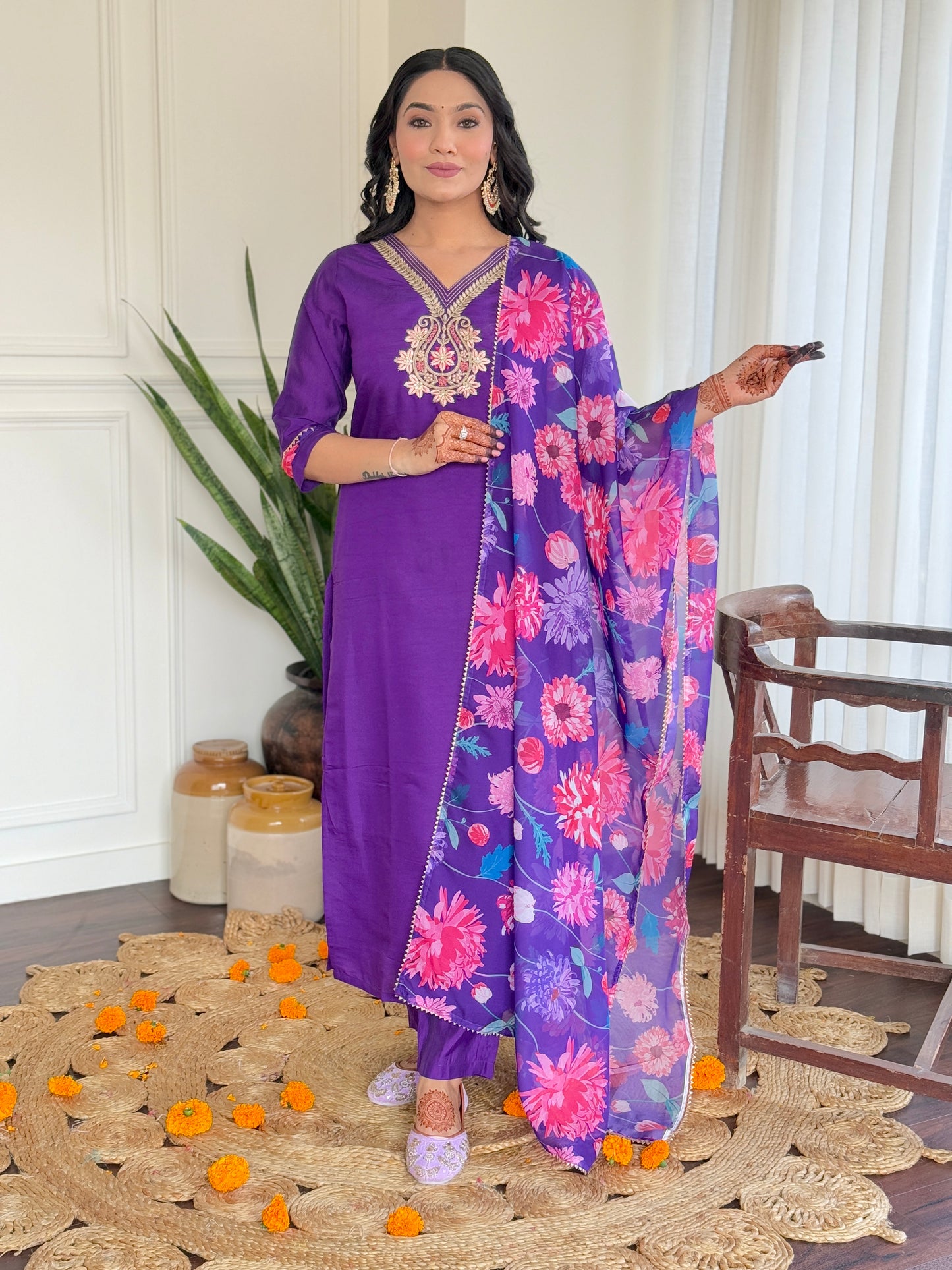 Lightweight Chanderi Suit Set with Designer Organza Dupatta