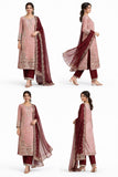 Women’s Rose Pink & Deep Maroon Chinnon Embroidered Kurta Sharara Set with Dupatta | Fully Stitched Festive Wear