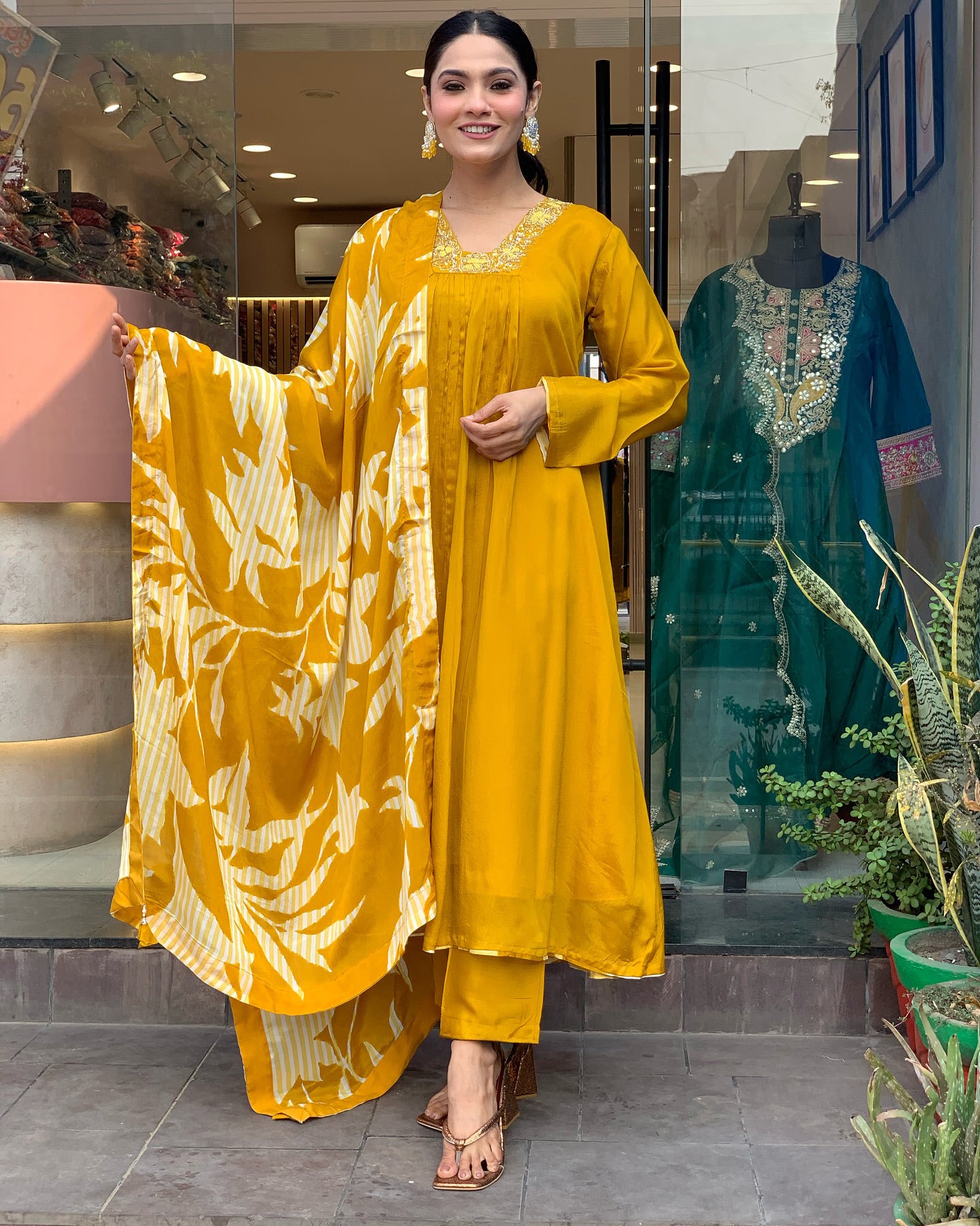 Elegant Chinnon Silk Embroidered Suit Set with Printed Dupatta – Festive Ready