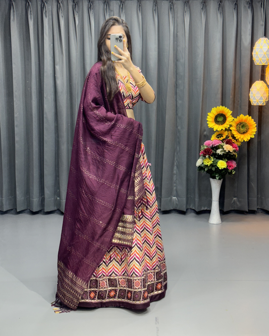 Navratri Ready Cotton Lehenga Choli – Digital Print & Real Mirror Detailing
