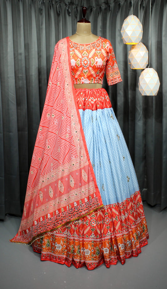 Celebrate Navratri in Style with This Chinon Silk Mirror Work Lehenga