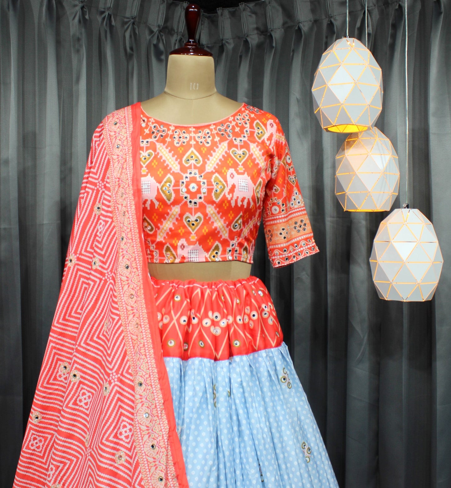 Celebrate Navratri in Style with This Chinon Silk Mirror Work Lehenga