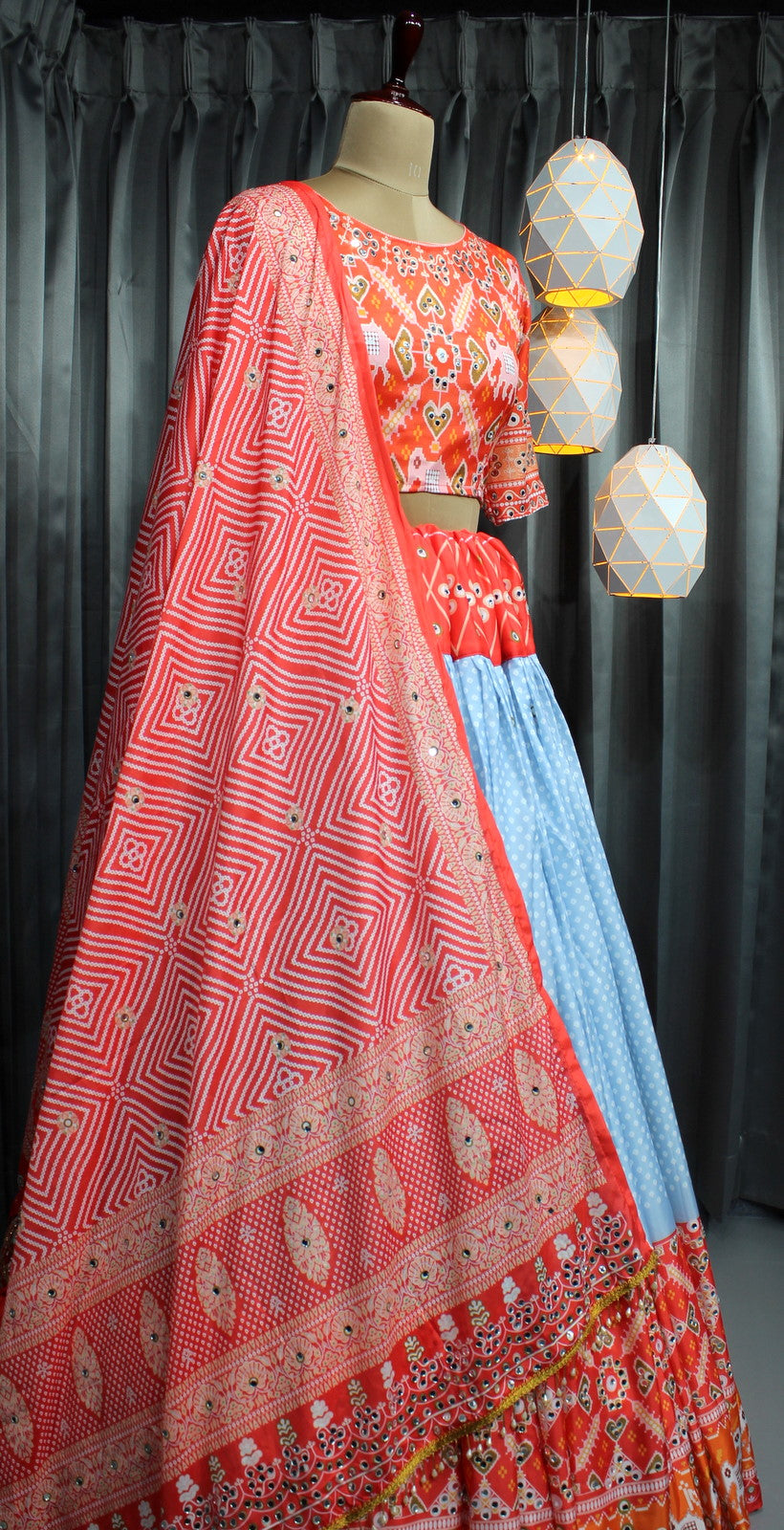 Celebrate Navratri in Style with This Chinon Silk Mirror Work Lehenga