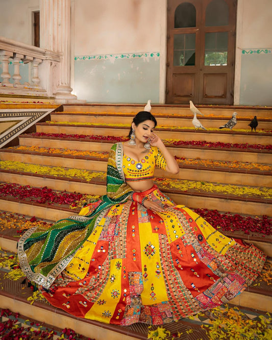 Elegant Butter Silk Lehenga with Digital Print & Real Mirror Work for Navratri