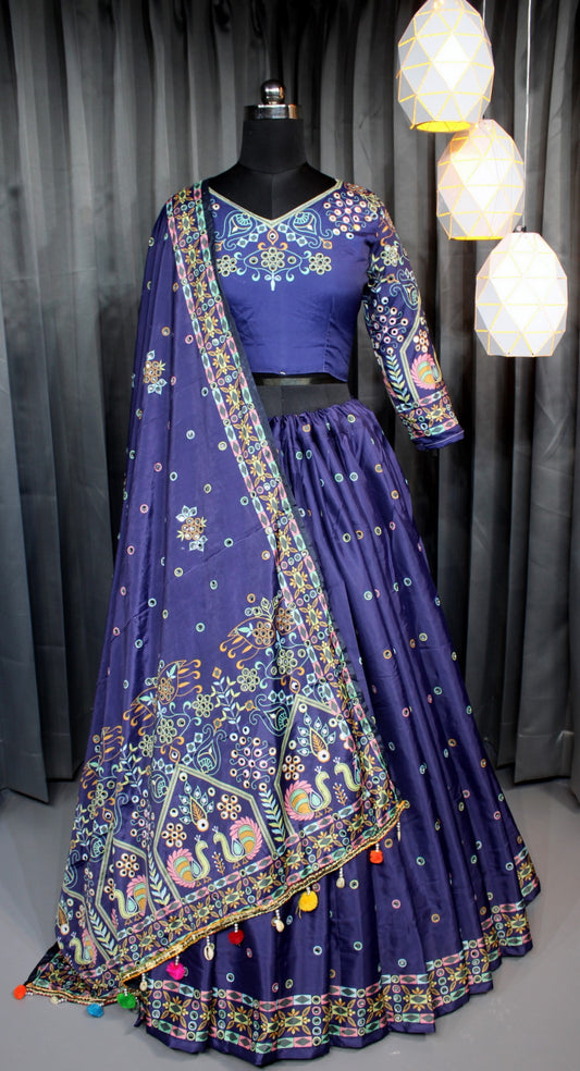 Stitched Chinon Silk Lehenga with Ready-Made Choli – Mirror & Digital Print Work