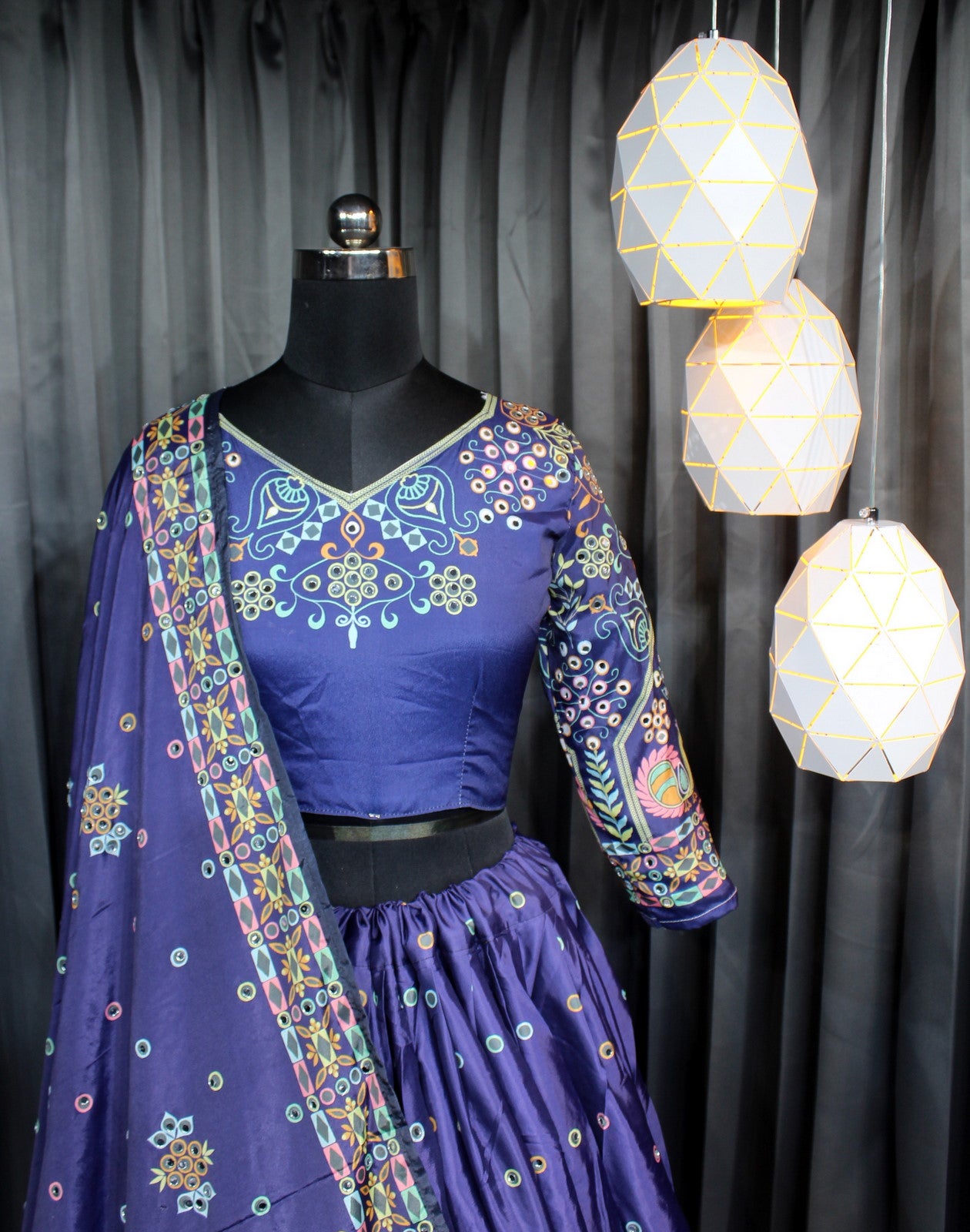 Stitched Chinon Silk Lehenga with Ready-Made Choli – Mirror & Digital Print Work