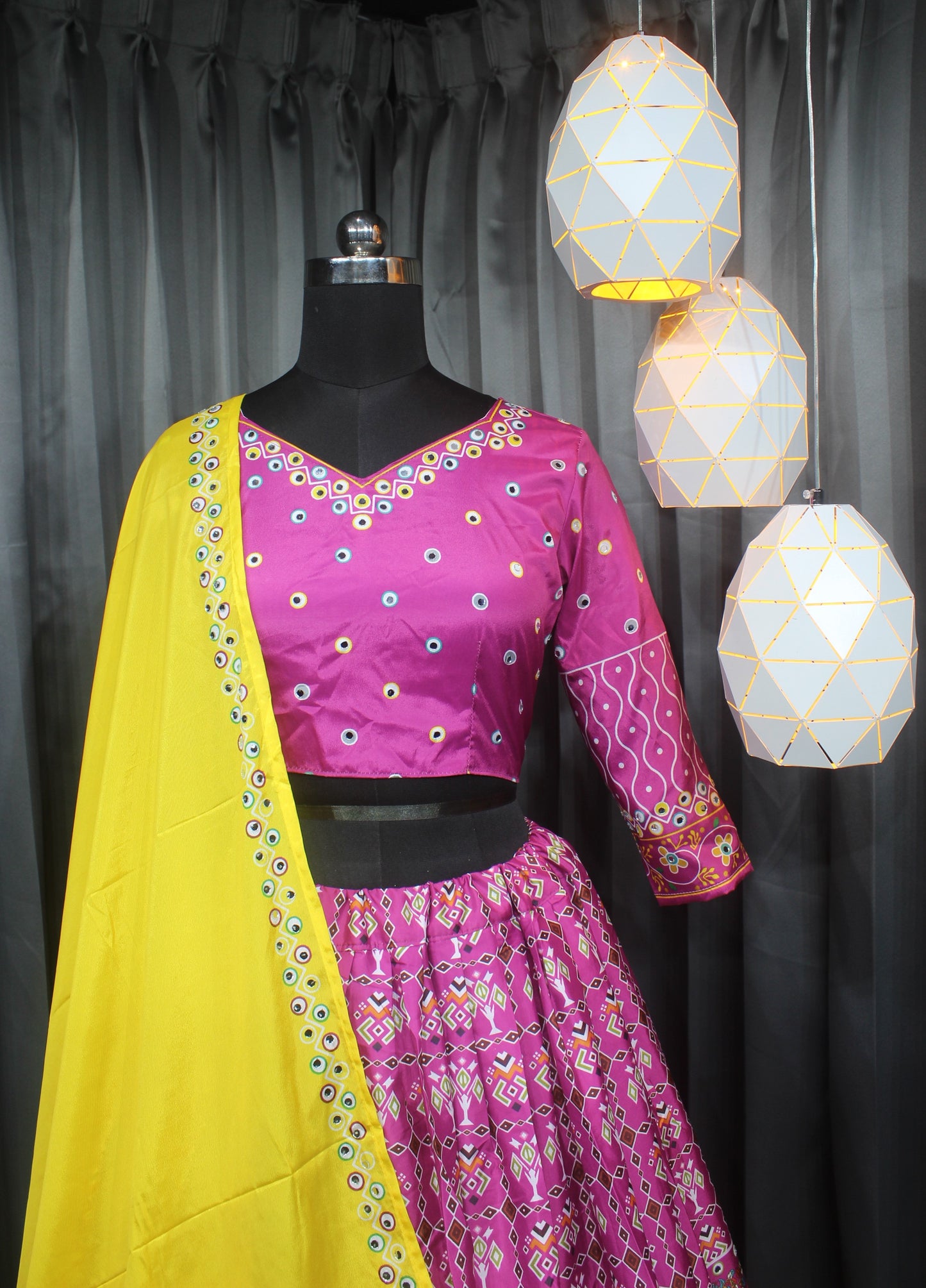 Navratri Ready Chinon Silk Lehenga with Fancy Digital Print & Real Mirror Choli
