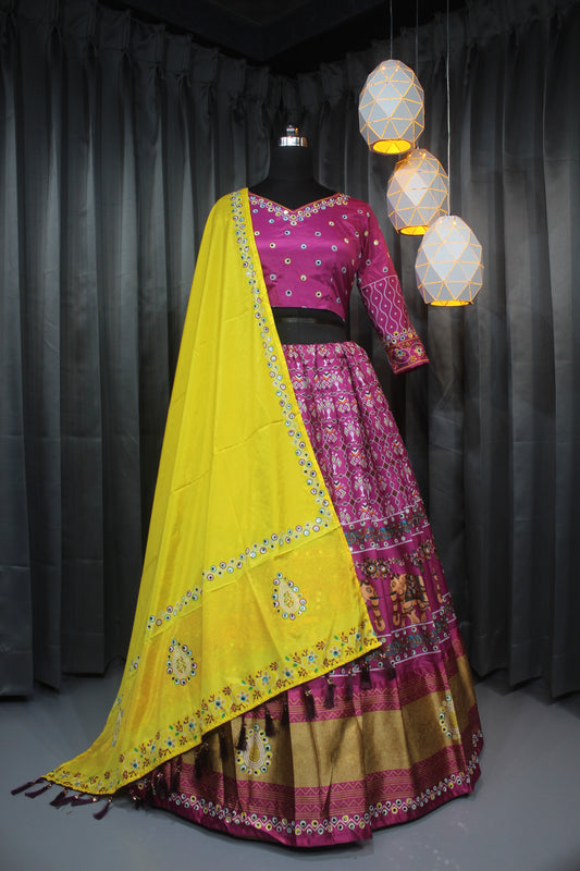 Navratri Ready Chinon Silk Lehenga with Fancy Digital Print & Real Mirror Choli