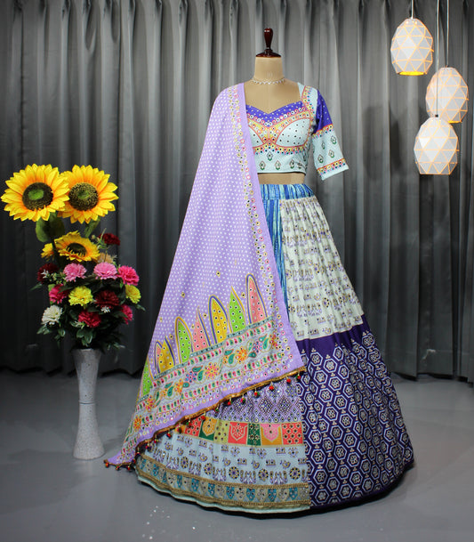 Ready-Made Butter Silk Navratri Lehenga Choli – Digital Print & Real Mirror Work