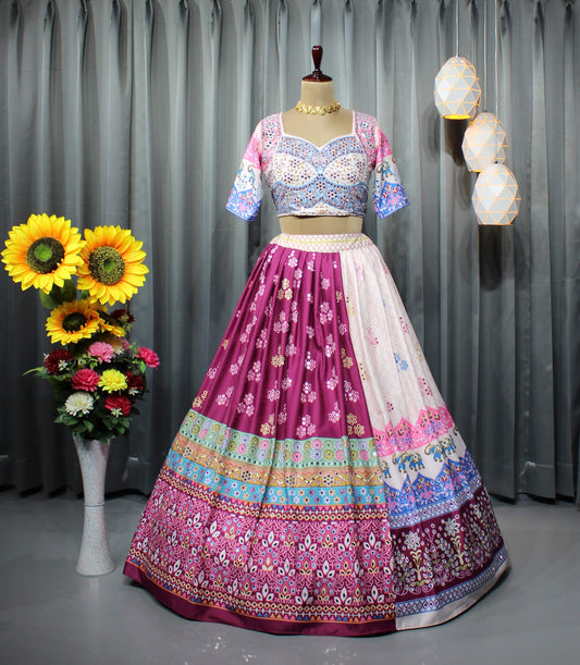 Festive Ready Butter Silk Lehenga Choli – Mirror & Digital Print For Navratri Nights