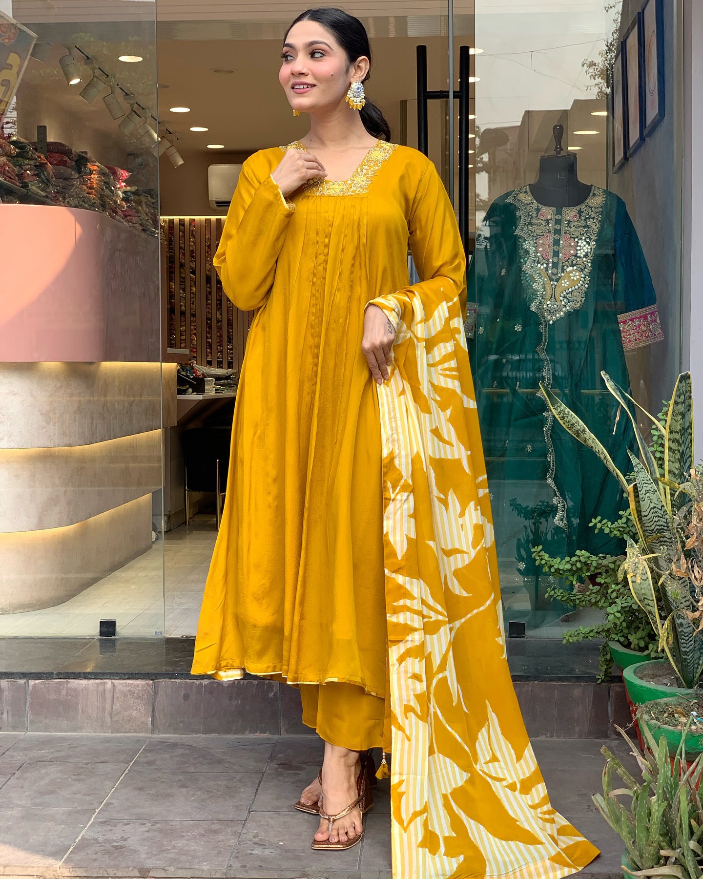 Elegant Chinnon Silk Embroidered Suit Set with Printed Dupatta – Festive Ready