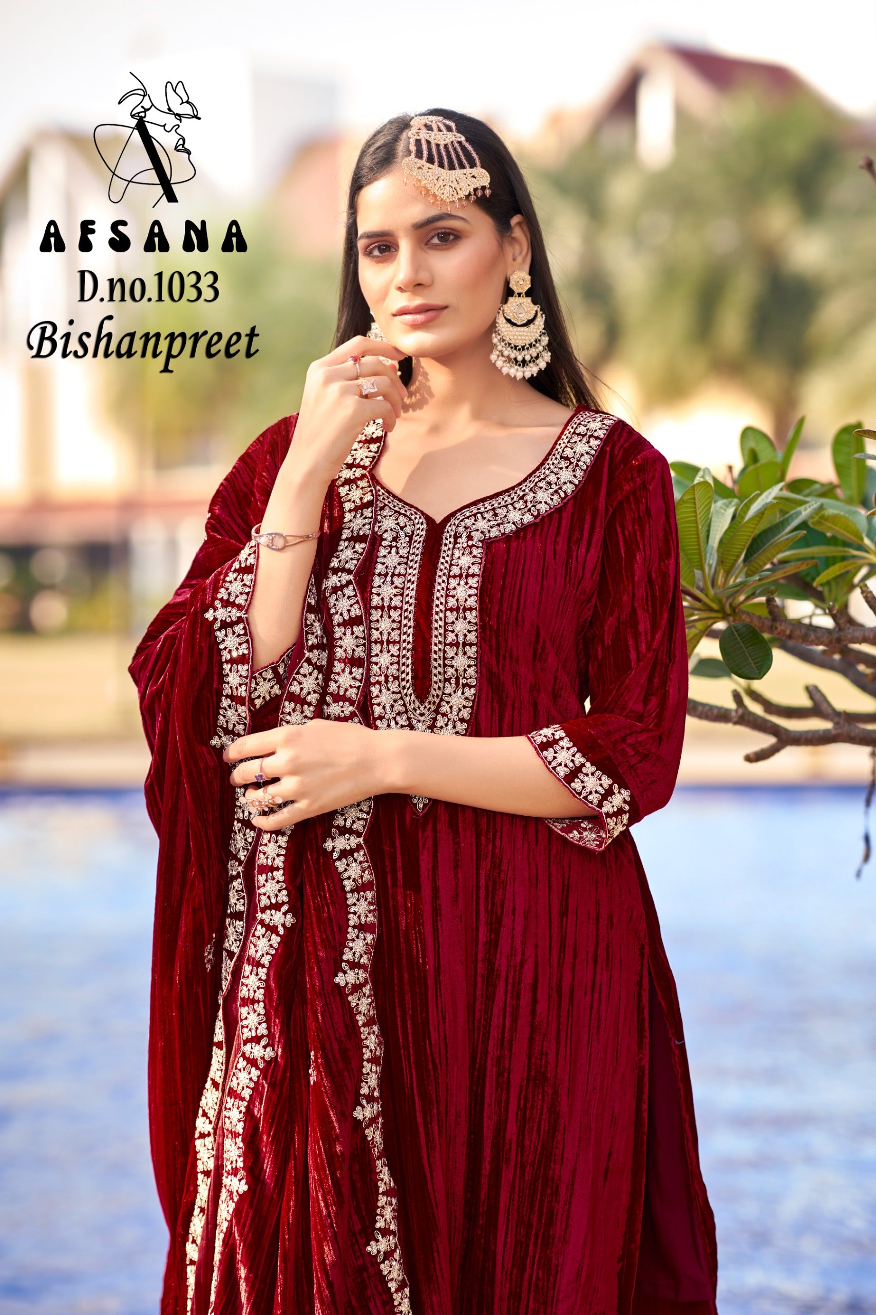 Women's New Crush Velvet Embroidered Suit Set with Cording Sequence & Tikki Work, Matching Bottom and Designer Dupatta | Festive & Party Wear (Ready to Wear)