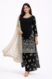 Latest Black Embroidered Fox Georgette Suits Palazzo Set with Chanderi Silk Dupatta | Fully Stitched | Festive & Party Wear
