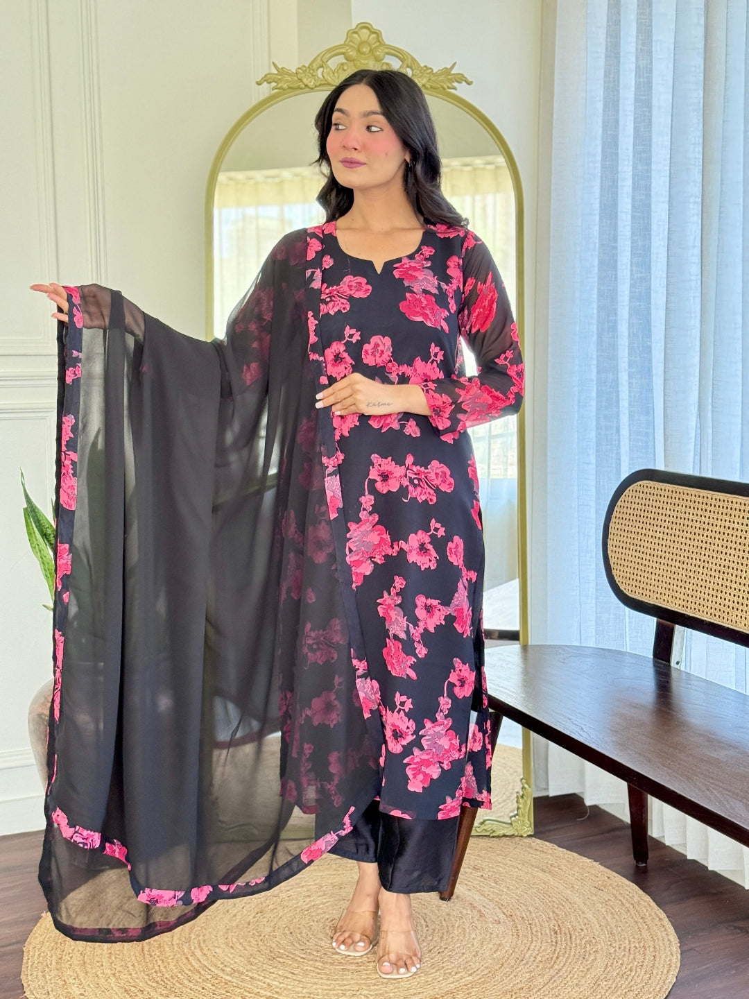 Chanderi Silk Printed Kurti Set with Pant and Dupatta – Casual Wear | Ready to Wear