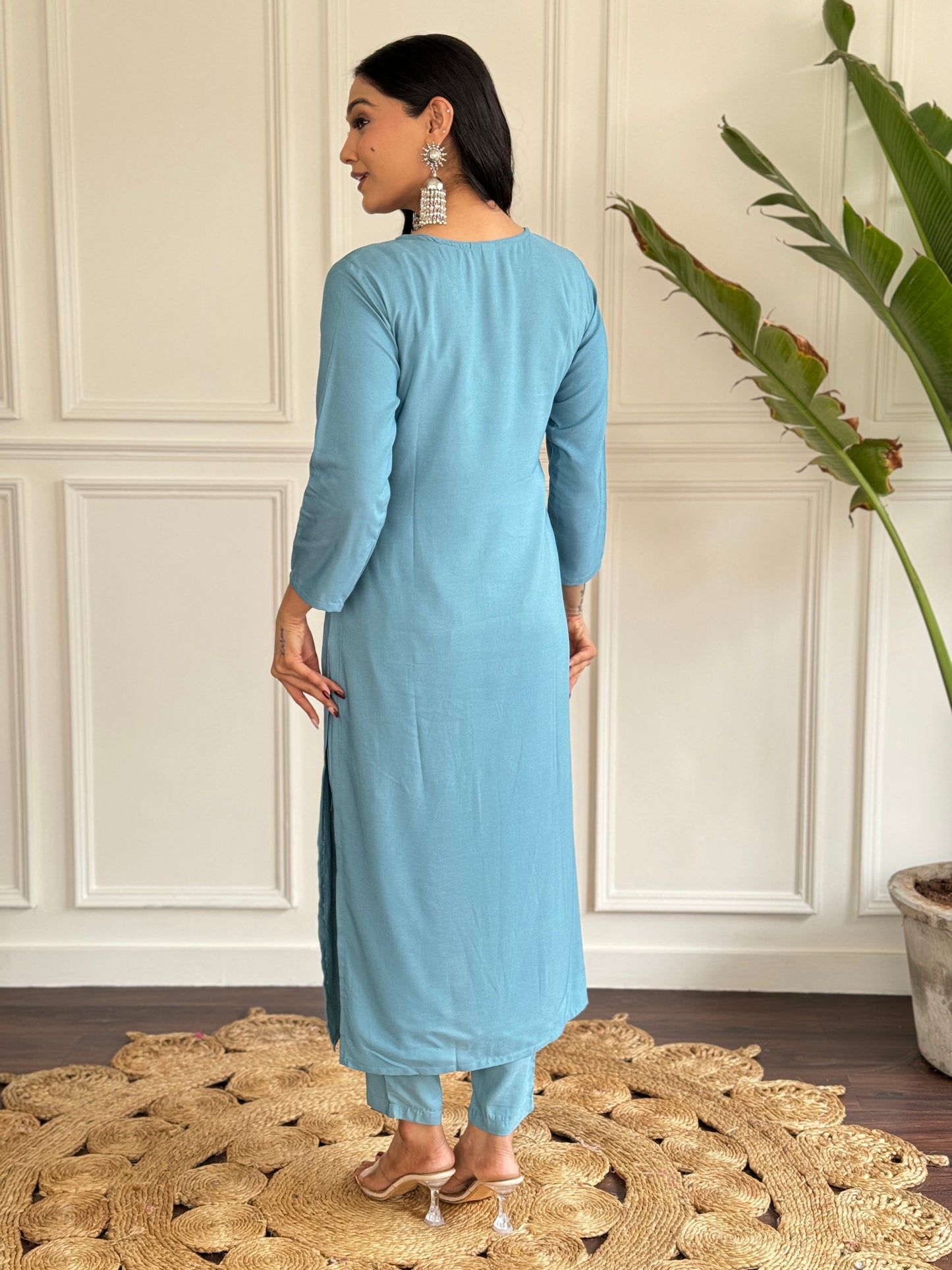 Designer Viscose Chanderi Embroidered Suit with Silk Dupatta