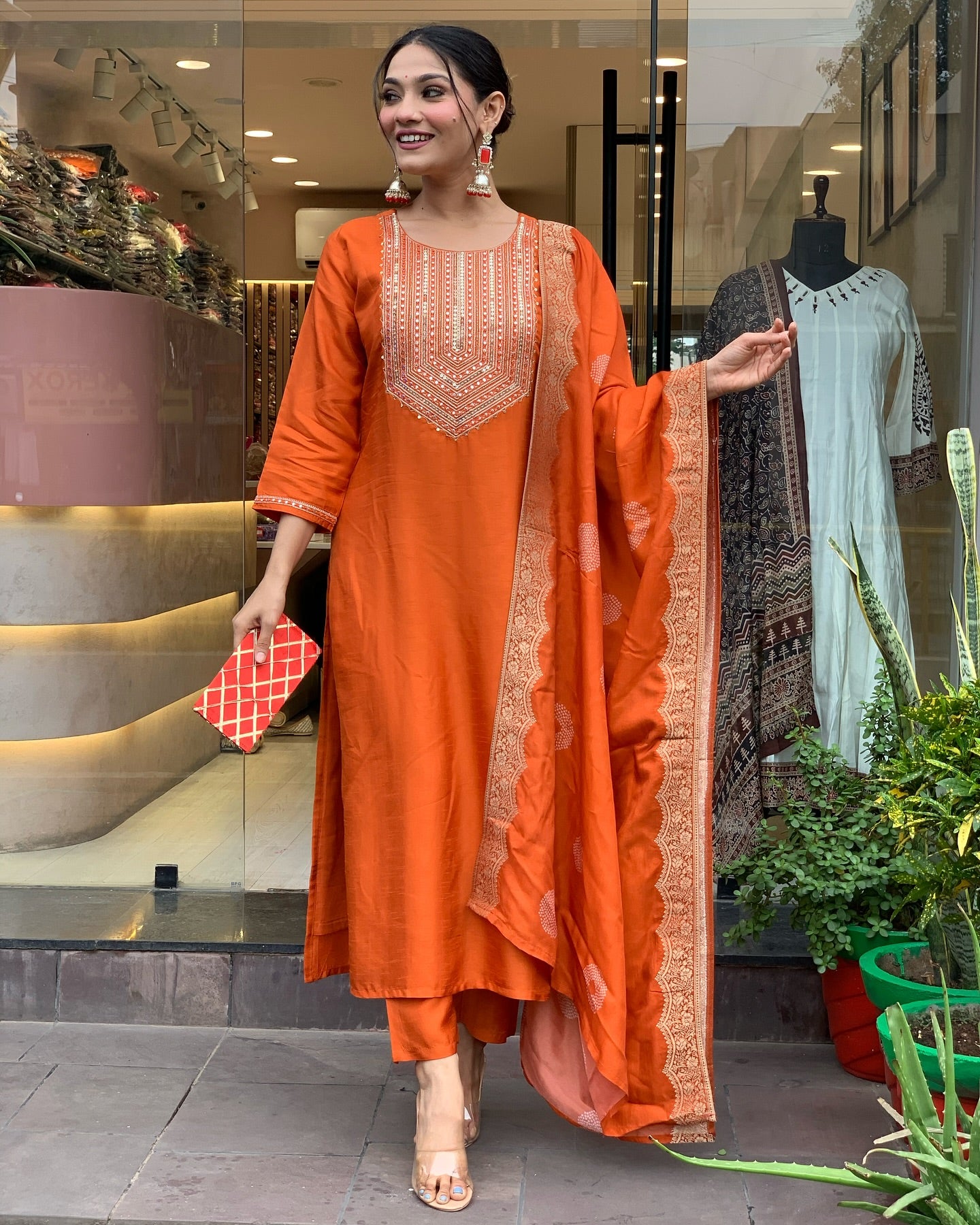 Premium Ethnic Wear Embroidered Chanderi Silk Suit Set with Jacquard Chanderi Dupatta – 3-Piece
