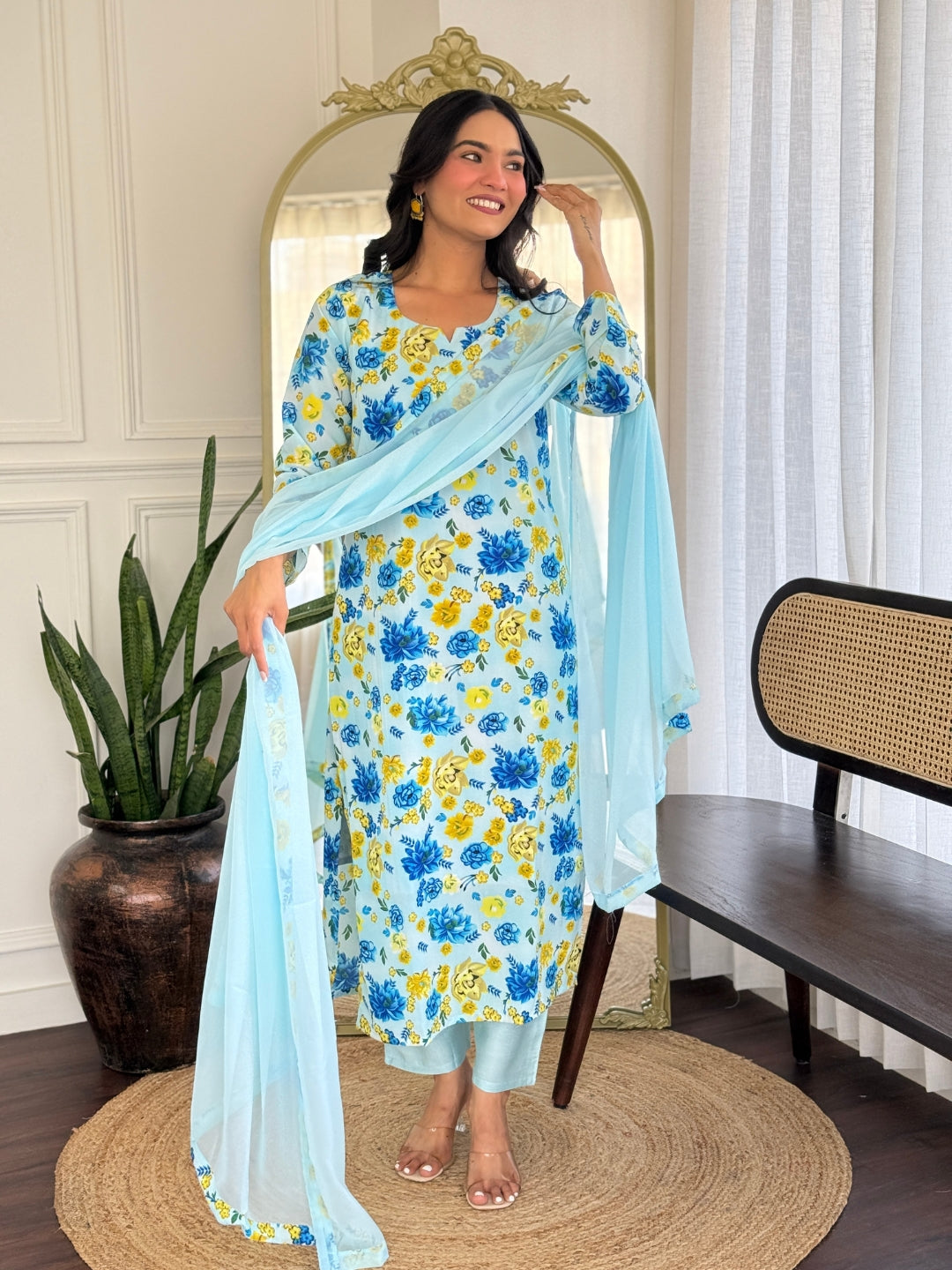 Stylish Chanderi Silk Kurti Set for Women – Printed Design | Readymade