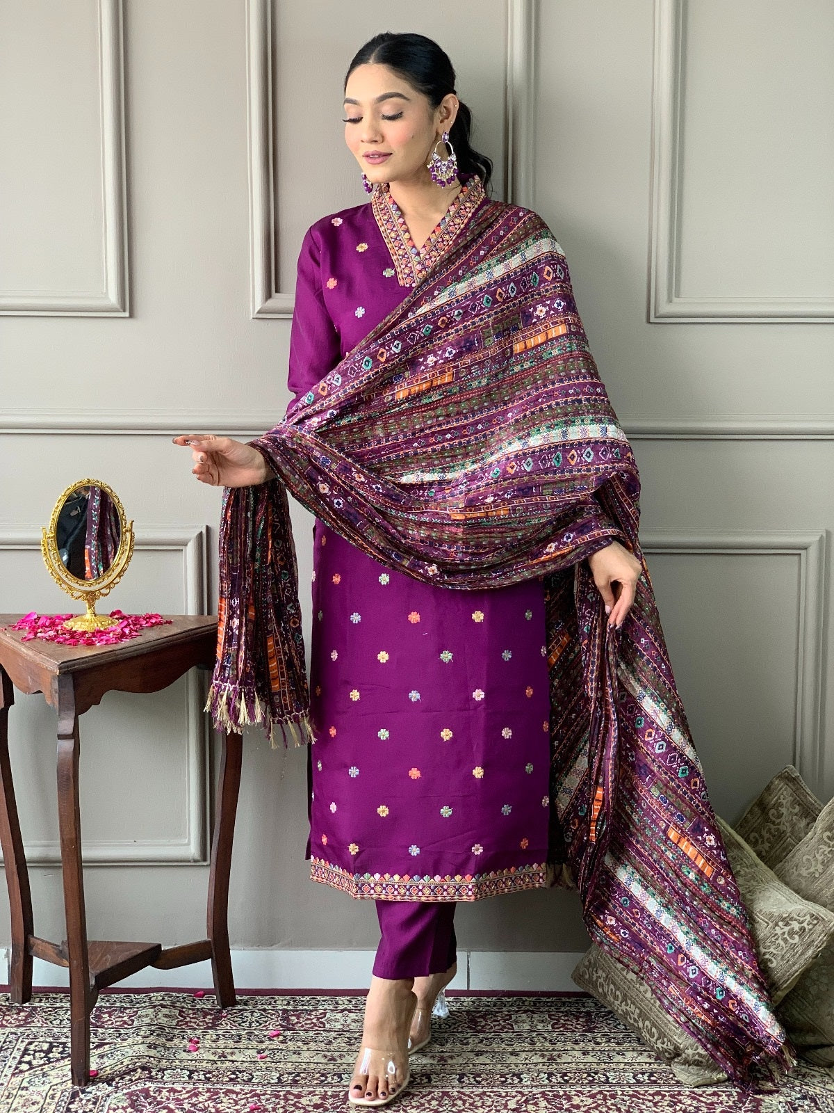 Classy New Look Suit in Viscose Chanderi with Chinon Dupatta