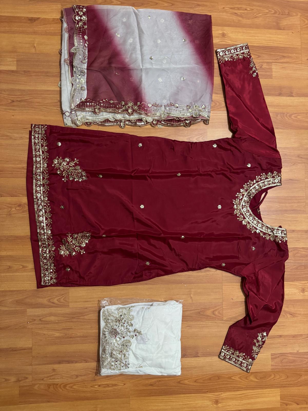 Latest New Red Embroidered Heavy Silk Kurta Sharara Set with Dupatta | Fully Stitched | Festive & Wedding Wear