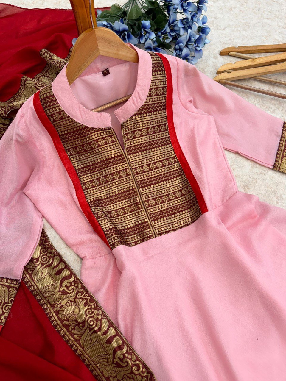 New Launch – Premium Vichitra Silk Gown with Jacquard Zari Weaving & Matching Dupatta