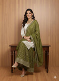 Women Olive Green Embroidered Sharara Suit Set | Short Kurti with Sharara & Dupatta | Party & Festive Wear