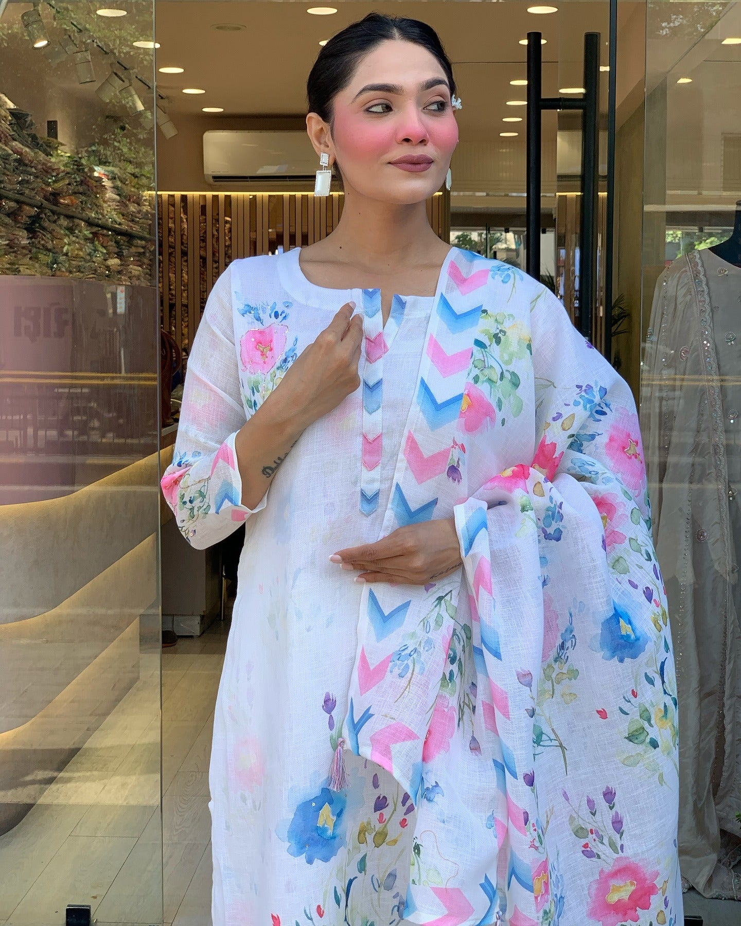 Women's Pure Linen Embroidered Kurta with Pant & Dupatta | Premium Readymade 3-Piece Suit Set | Elegant & Breathable Ethnic Wear for Summer, Office, and Semi-Formal Occasions