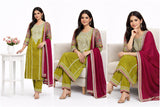 Women’s Green Embroidered Chinnon Kurta Pant Set with Dupatta | Fully Stitched Ethnic Wear | Festive & Party Outfit
