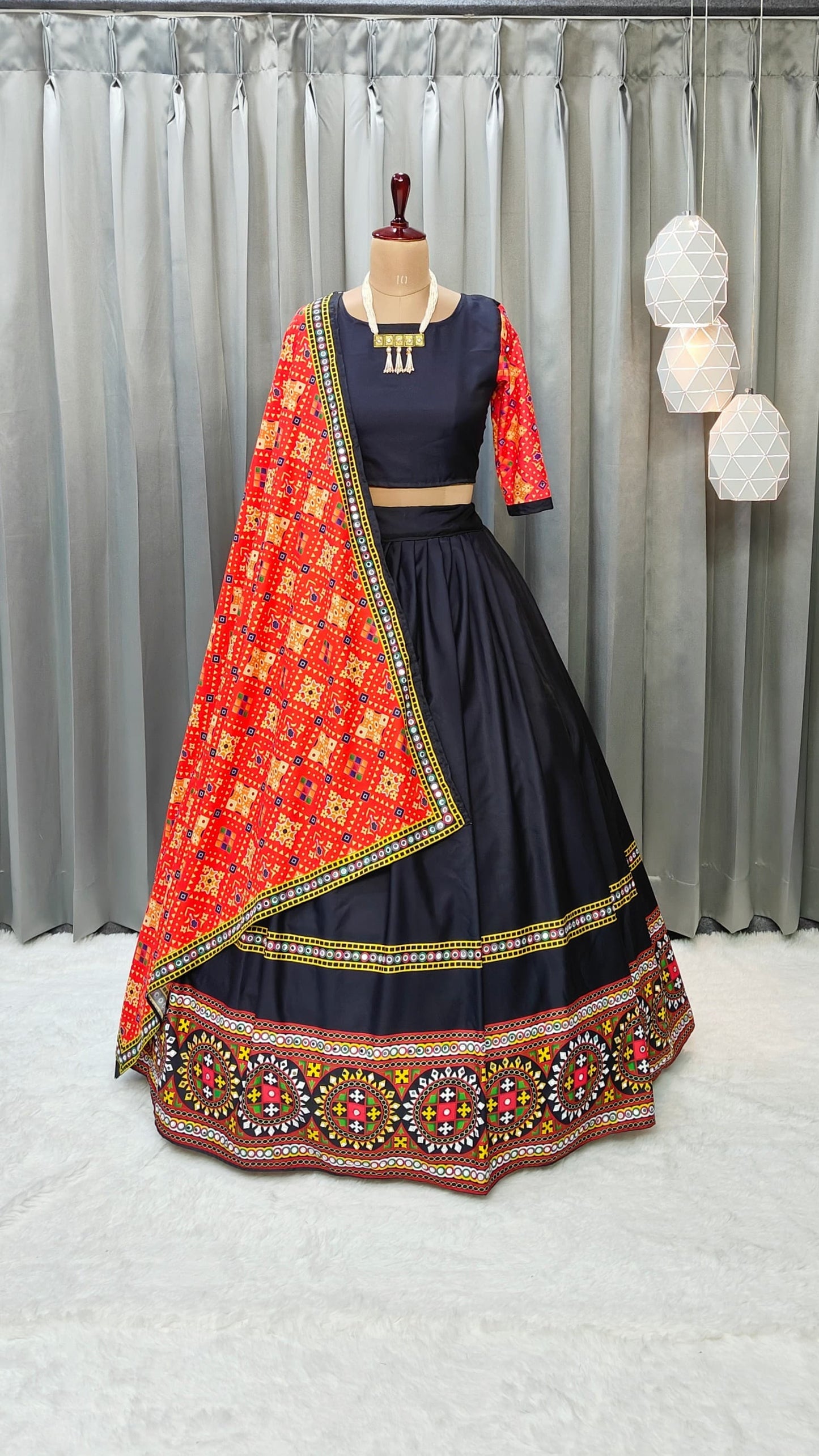 Navratri Maslin Cotton Mirror Work Lehenga Choli – Ready-to-Wear Festive Style