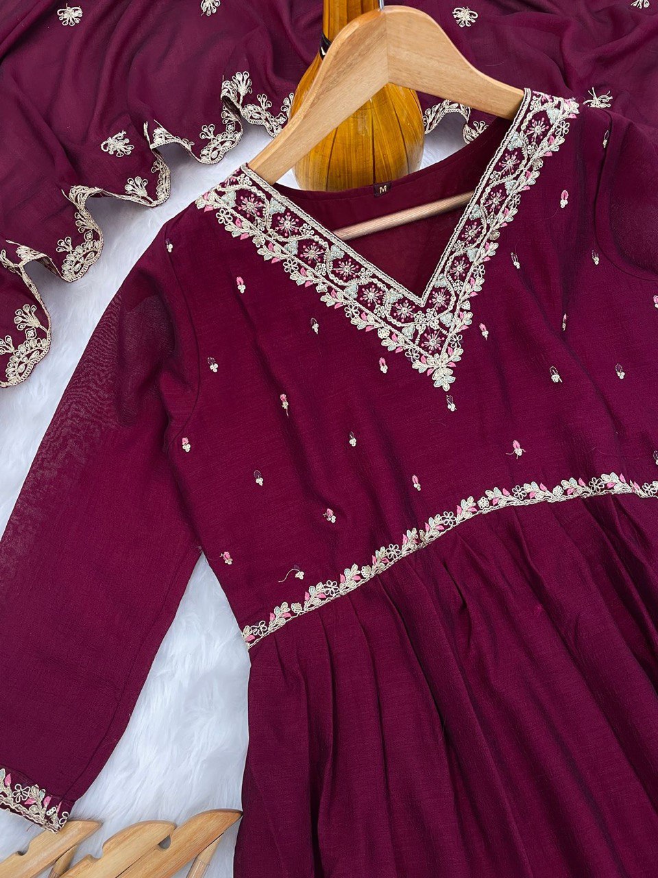 Elegant Vichitra Silk Embroidered Suit Set with Matching Dupatta – Ready to Wear
