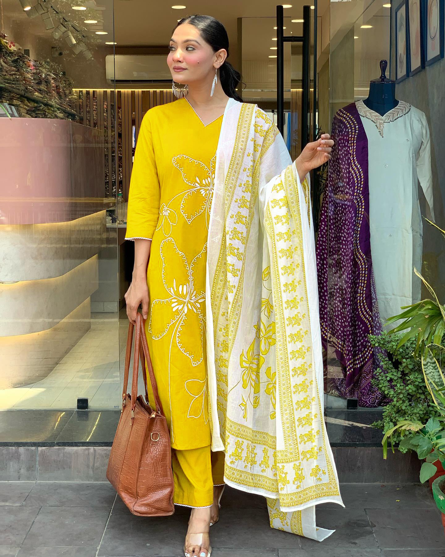 Latest Embroidered Viscose Chanderi Suit Set with Matching Chanderi Dupatta