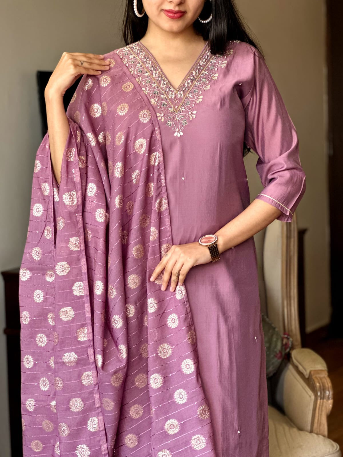 Elegant Viscose Chanderi Embroidered Suit Set with Jacquard Dupatta – 3-Piece Ethnic Ensemble