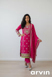 Rani Pink Embroidered Shimmer Kurta Pant Set with Dupatta | Fully Stitched | Festive, Party & Wedding Wear for Women