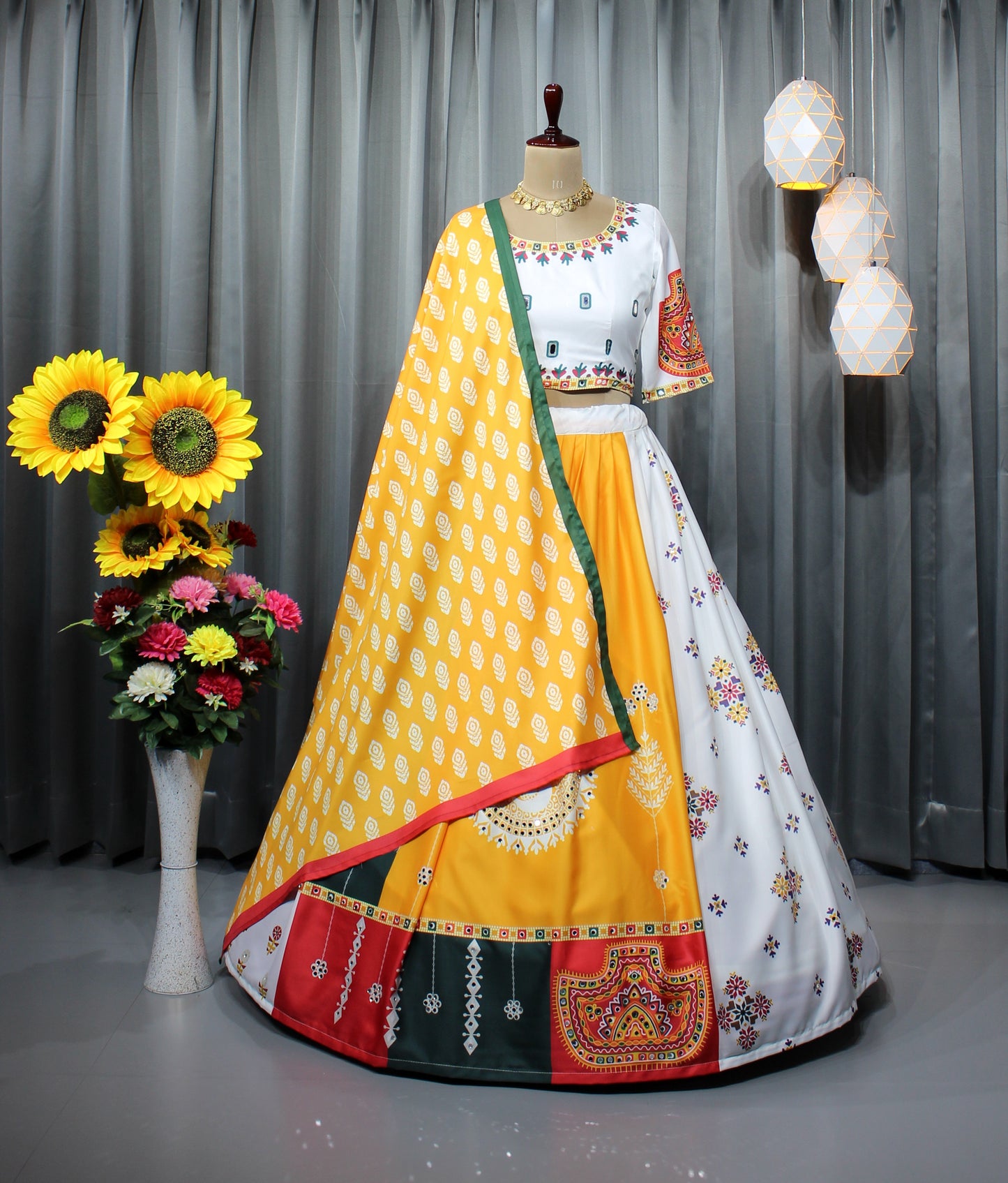 Butter Silk Stitched Lehenga Choli – Real Mirror Work for Navratri Glam