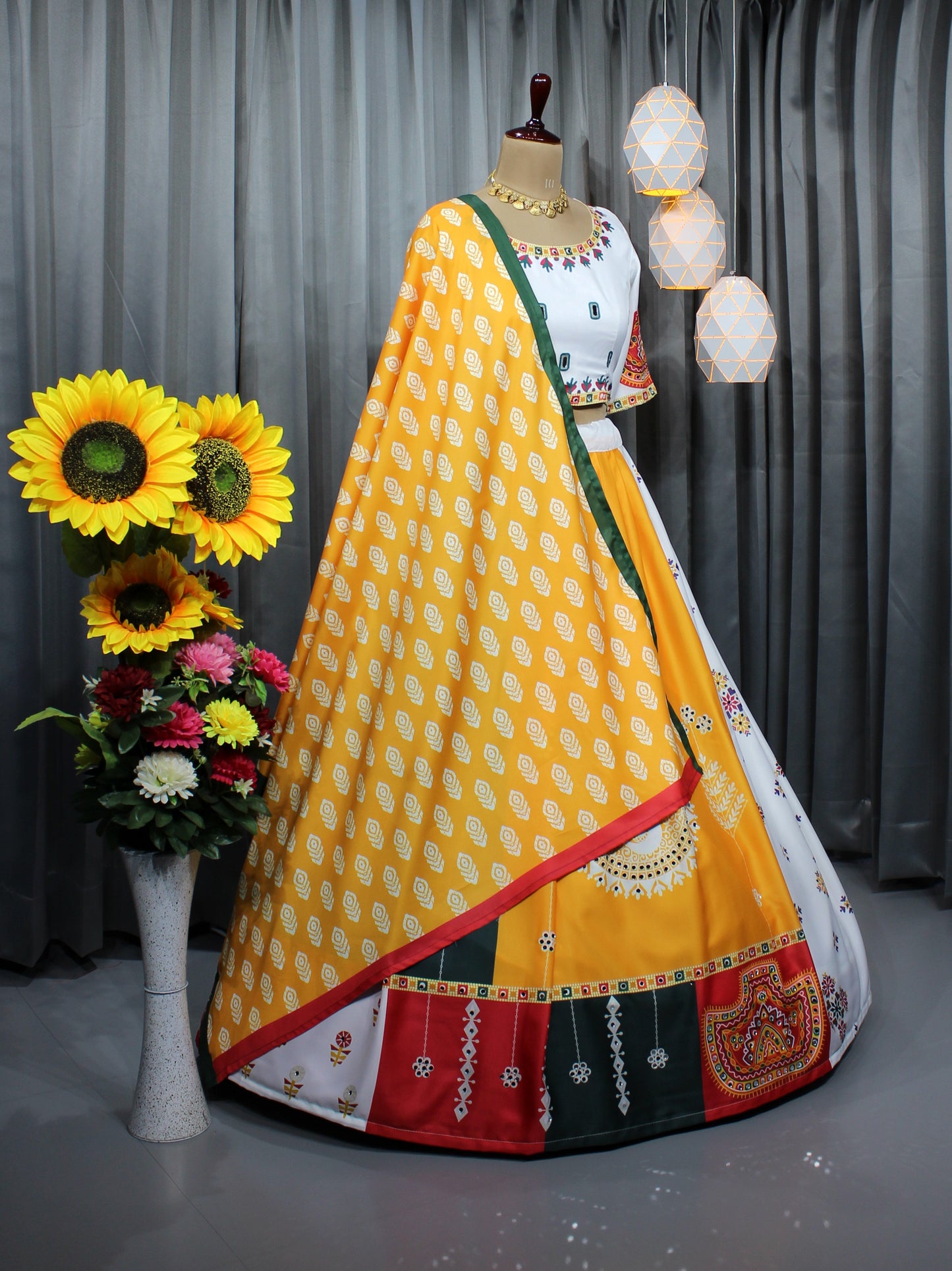 Butter Silk Stitched Lehenga Choli – Real Mirror Work for Navratri Glam
