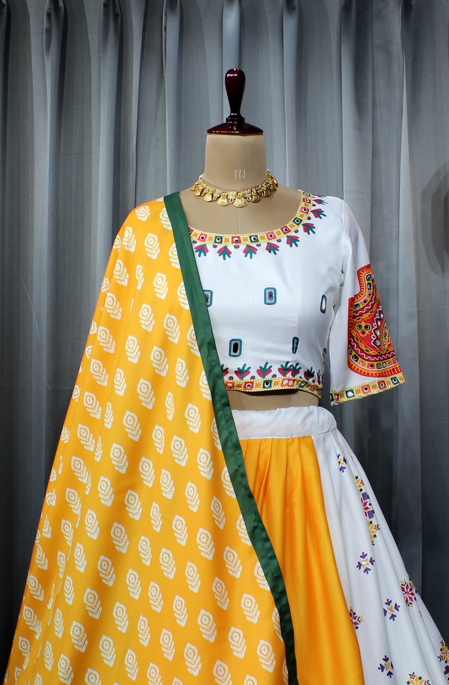 Butter Silk Stitched Lehenga Choli – Real Mirror Work for Navratri Glam