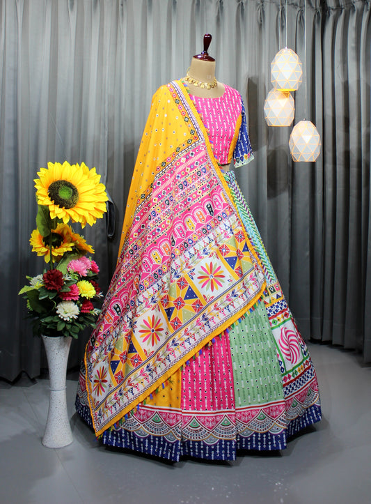 Navratri Special: Ready-Made Butter Silk Lehenga Choli with Mirror Work